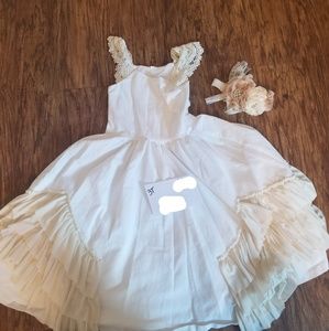 Cream lace dress with boutique headband 3T